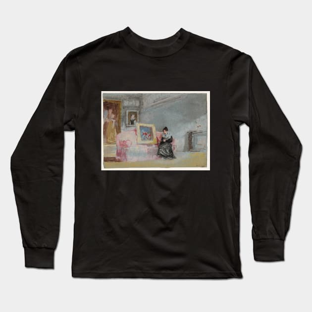 A Lady in a Black Silk Dress Seated on a Pink Sofa, 1827 Long Sleeve T-Shirt by Art_Attack